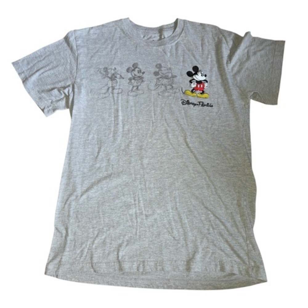 Disney Florida Mickey Mouse Sketch Drawing & Embroidery Gray T-Shirt Size Medium